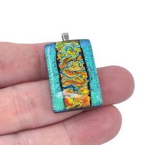Vintage Sterling Silver 925 | Blue Gold Swirl Dichroic Glass Pendant